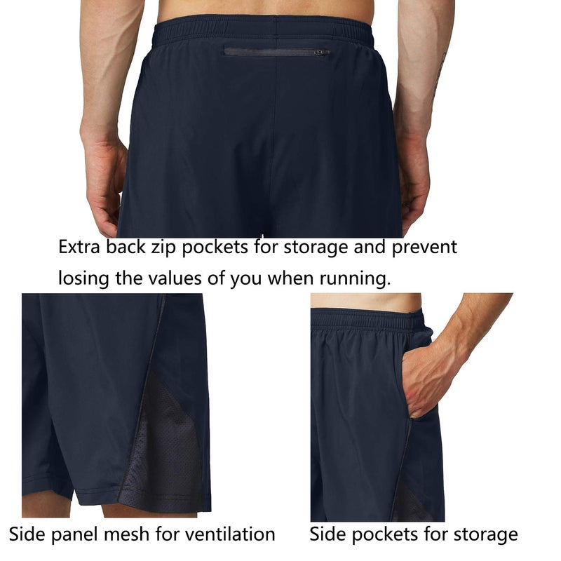 EZRUN Men's 7 Inch Quick Dry Running Shorts Workout Sport Fitness Short with Liner Zip Pocket(Blue,L) - Image 5